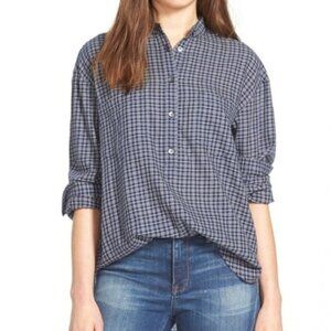 Madewell Abilene Plaid Collarless Popover Top Sz M